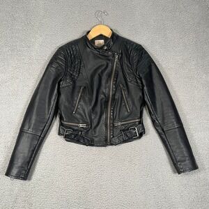 We The Free‎ People Vegan Leather Moto Jacket Womens XS Black Cafe Racer